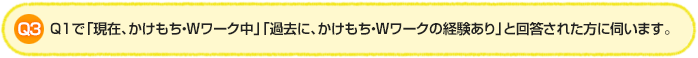 Q3.Q1で「現在、かけもち・Wワーク中」「過去に、かけもち・Wワークの経験あり」と回答された方に伺います。