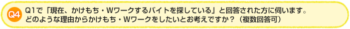 Q4.Q1で「現在、かけもち・Wワークするバイトを探している」と回答された方に伺います。どのような理由からかけもち・Wワークをしたいとお考えですか?(複数回答可)
