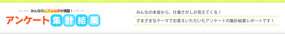 みんなのリアルな声が満載！　アンケート集計結果　みんなの本音から、仕事さがしが見えてくる！さまざまなテーマでお答えいただいたアンケートの集計結果レポートです！