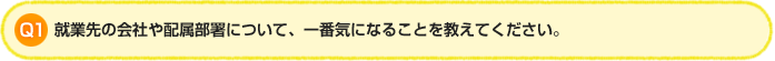 Q1.就業先の会社や配属部署について、一番気になることを教えてください。