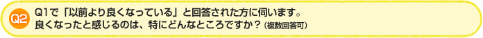 Q2.Q1で「以前より良くなっている」と回答された方に伺います。良くなったと感じるのは、特にどんなところですか?(複数回答可)