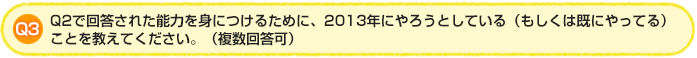 Q3.Q2で回答された能力を身につけるために、2013年にやろうとしている（もしくは既にやってる）ことを教えてください。（複数回答可）